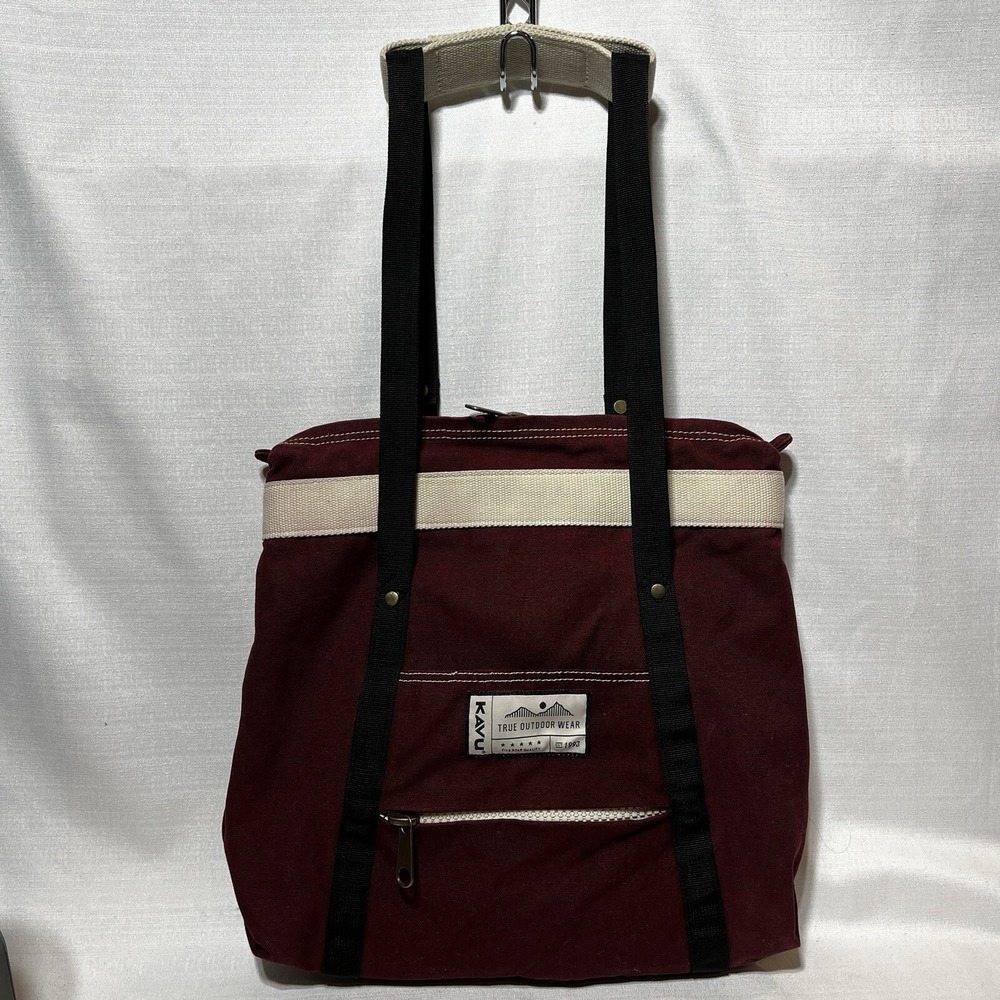 Kavu True Outdoor Wear Canvas Tote Shoulder Bag With Backpack Straps Burgundy